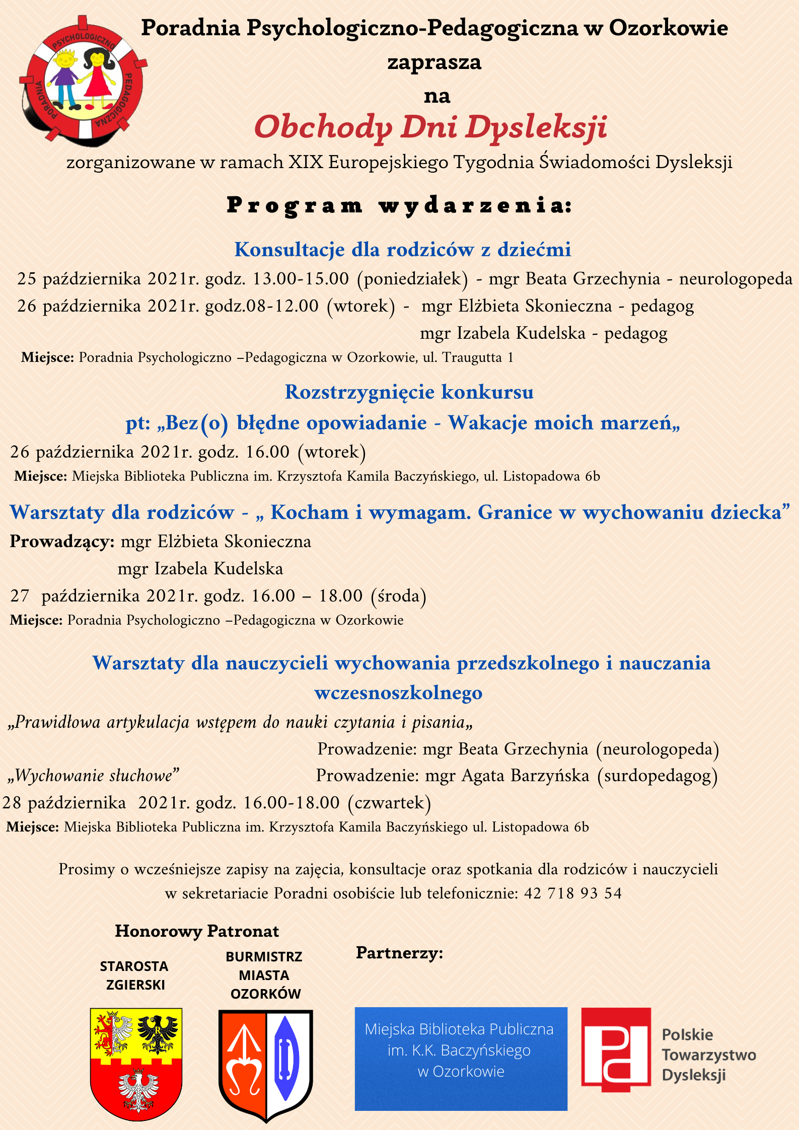 Plakat zapowiadający Obchody Dnia Dysleksji