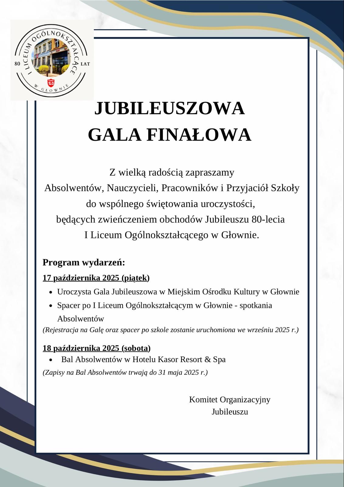 Zaproszenie na Galę Jubileuszową