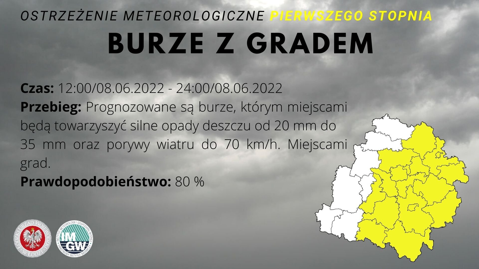 Grafika WCZK w Łodzi z treścią ostrzeżenia