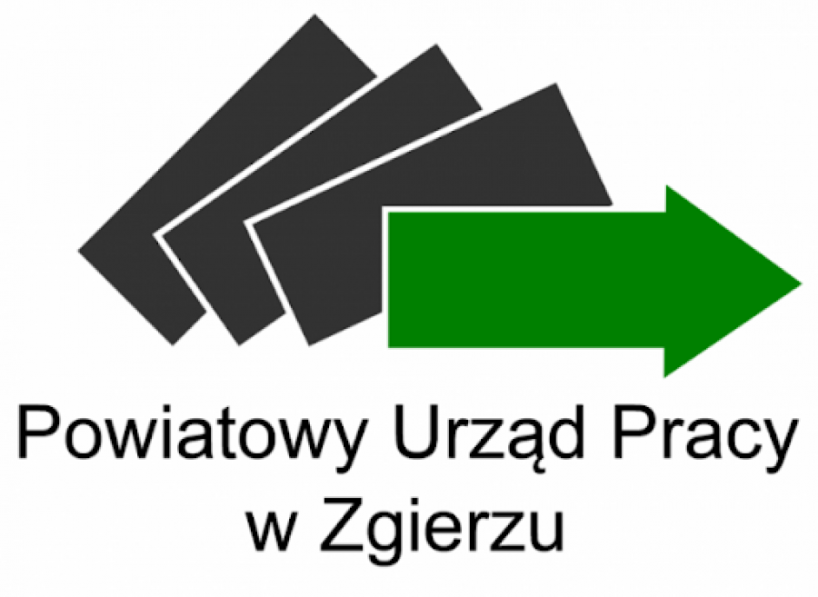 Logotyp Powiatowego Urzędu Pracy w Zgierzu, kolorystyka zielono-czarna
