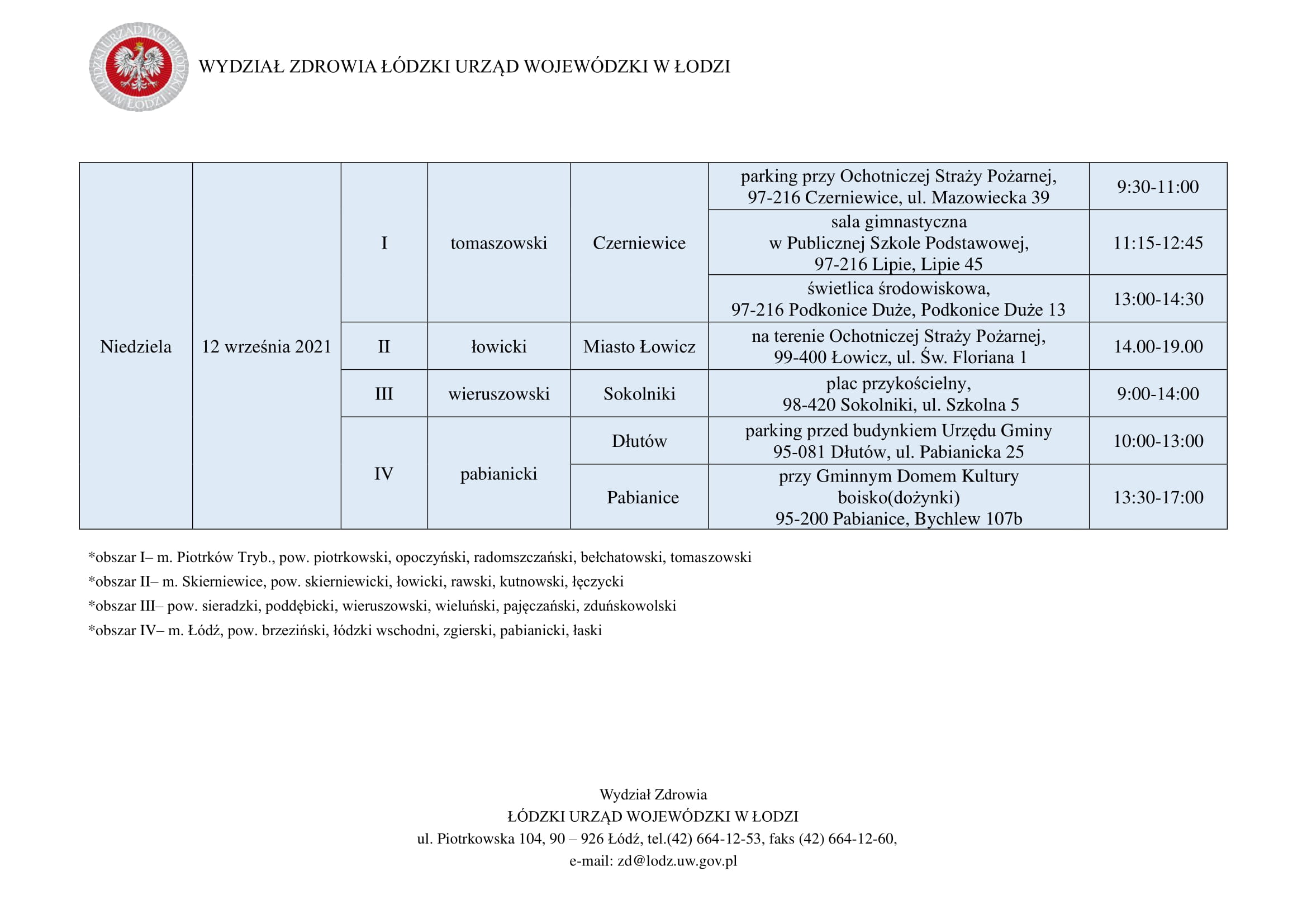 Harmonogram trasy szczepieniobusów - część III