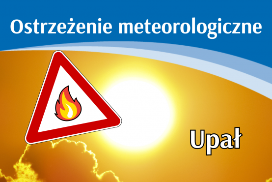 Grafika z napisem ostrzeżenie meteorologiczne - upał