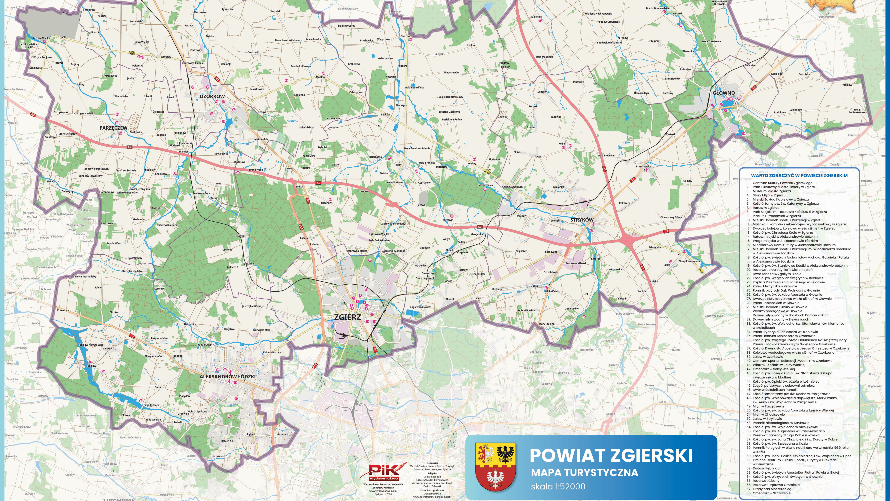 Grafika z mapą turystyczną powiatu zgierskiego