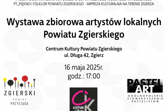 Plakat promujący wystawę zbiorową artystów lokalnych
