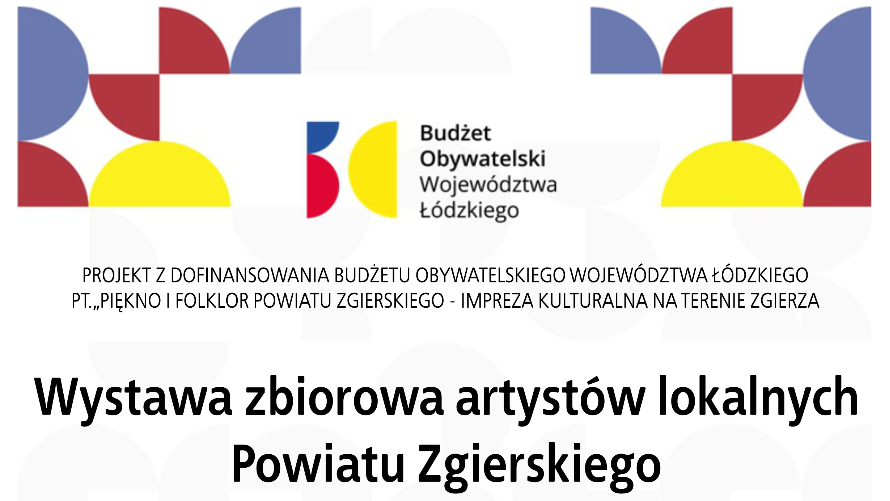 Plakat promujący wystawę zbiorową artystów lokalnych