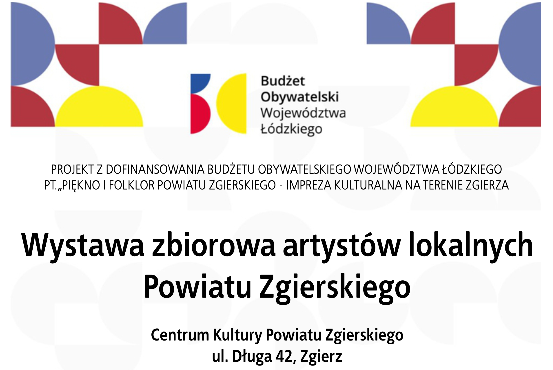 Plakat promujący wystawę zbiorową artystów lokalnych
