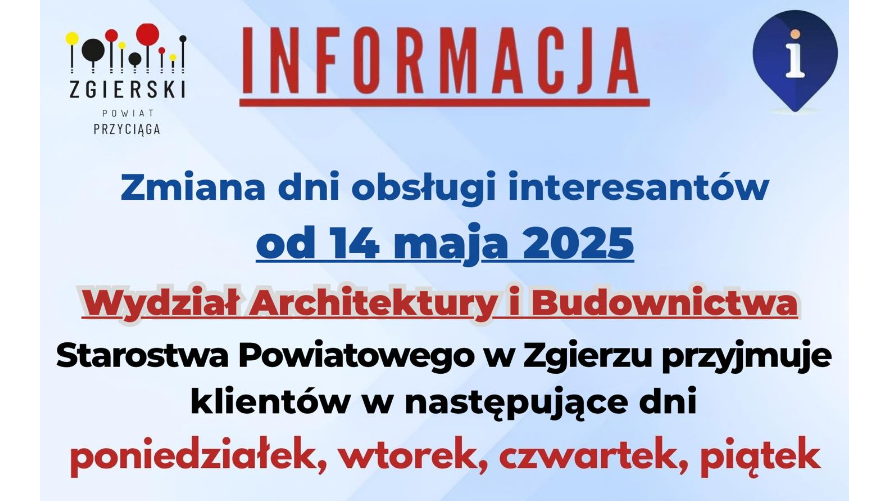 Zmiana dni obsługi interesantów w Wydziale Architektury i Budownictwa
