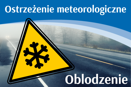 Grafika z napisem: Ostrzeżenie meteorologiczne - oblodzenie