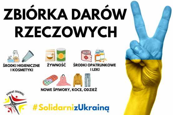 Grafika informująca o zbiórce darów rzeczowych 