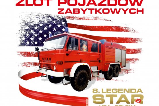 Grafika zlotu Legenda STARa z wizerunkiem czerwonego Stara strażackiego