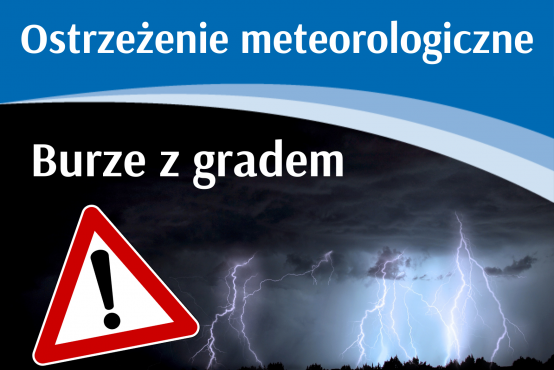 Grafika z napisem burze z gradem. 
