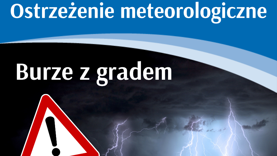 Grafika z napisem burze z gradem. 